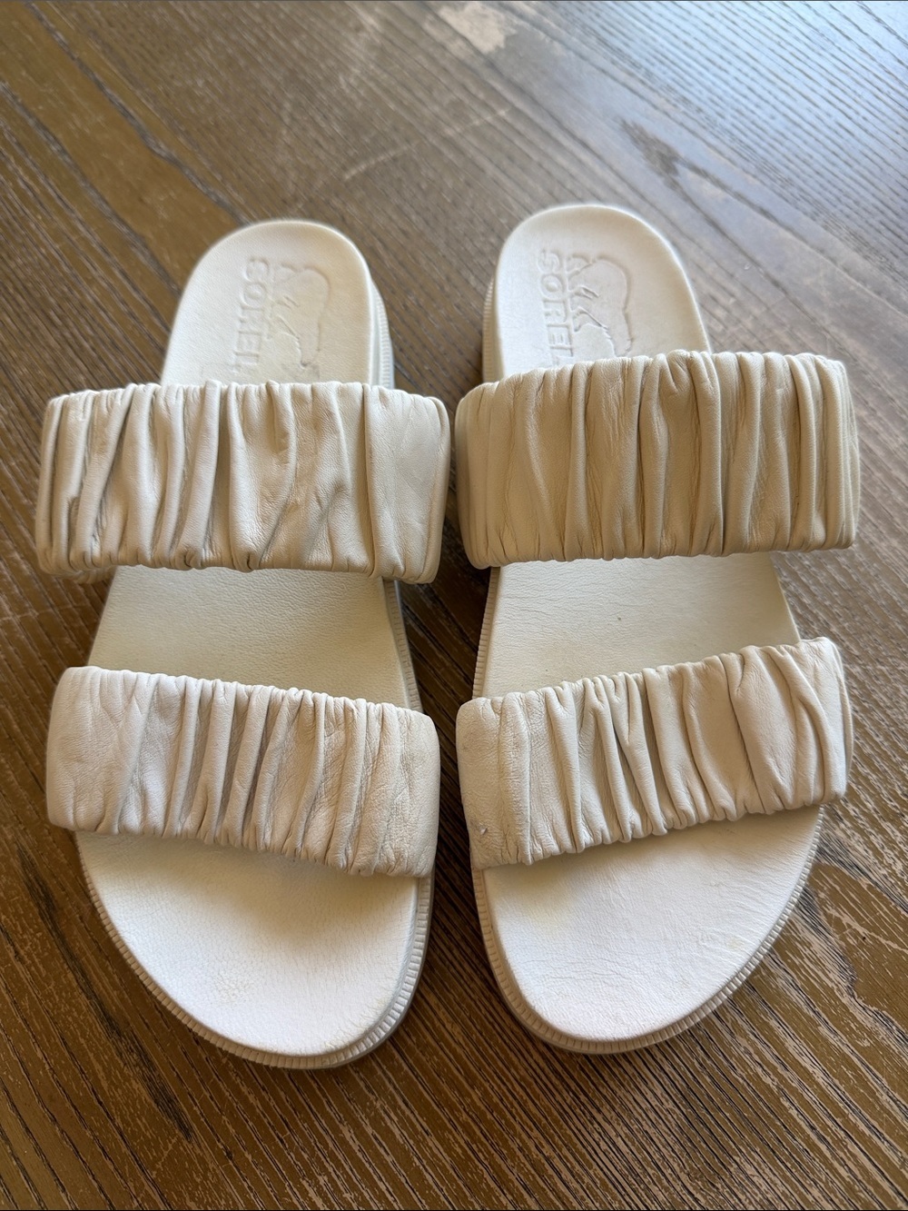 Sorel Cream Ruched Double-Strap Slide Sandals